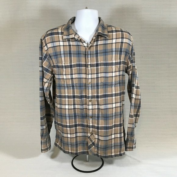 Horny Toad Long Sleeve Button Front Flannel Blue Brown Plaid Shirt Mens Large - Picture 1 of 5